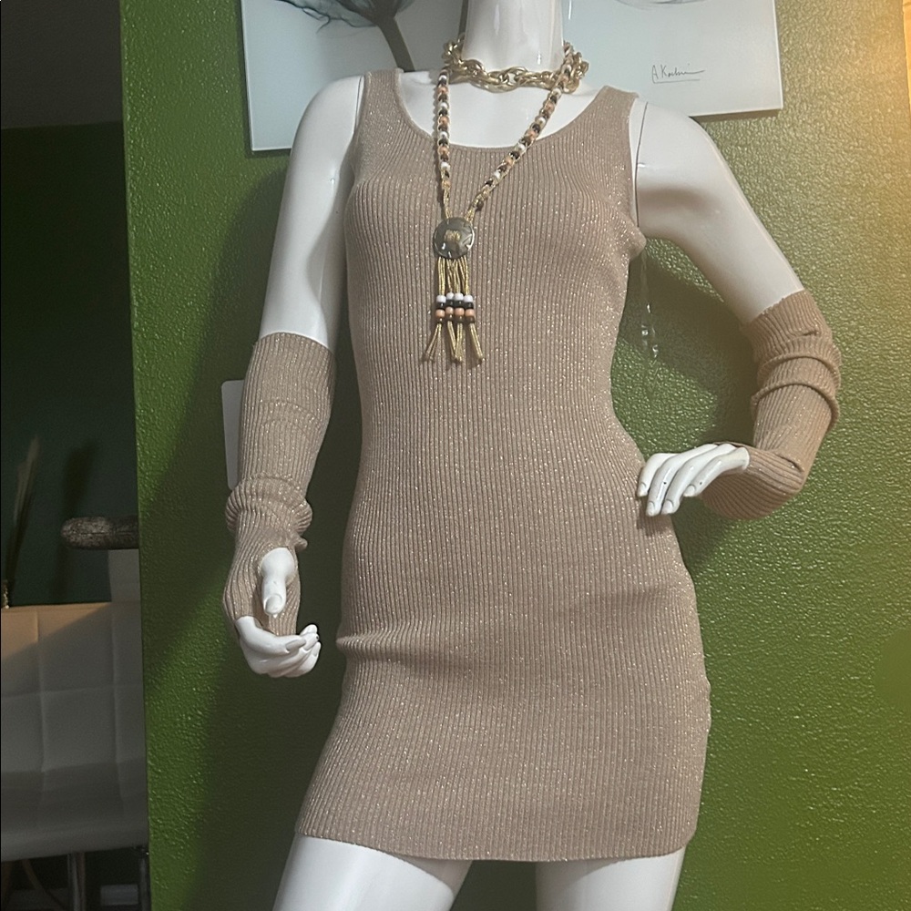 Almost Famous Tan optional Long Sleeve Dress. Winter don’t care!!offer!! - Picture 2 of 8